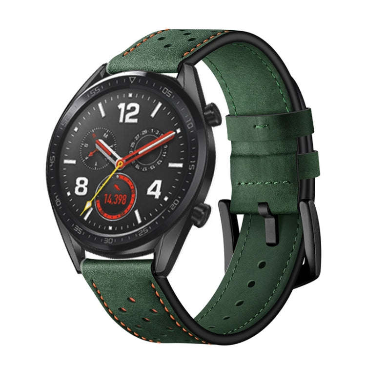 22mm For Huawei Watch GT2e / GT2 46mm Plum Blossom Hole Leather Watch Band(Green)