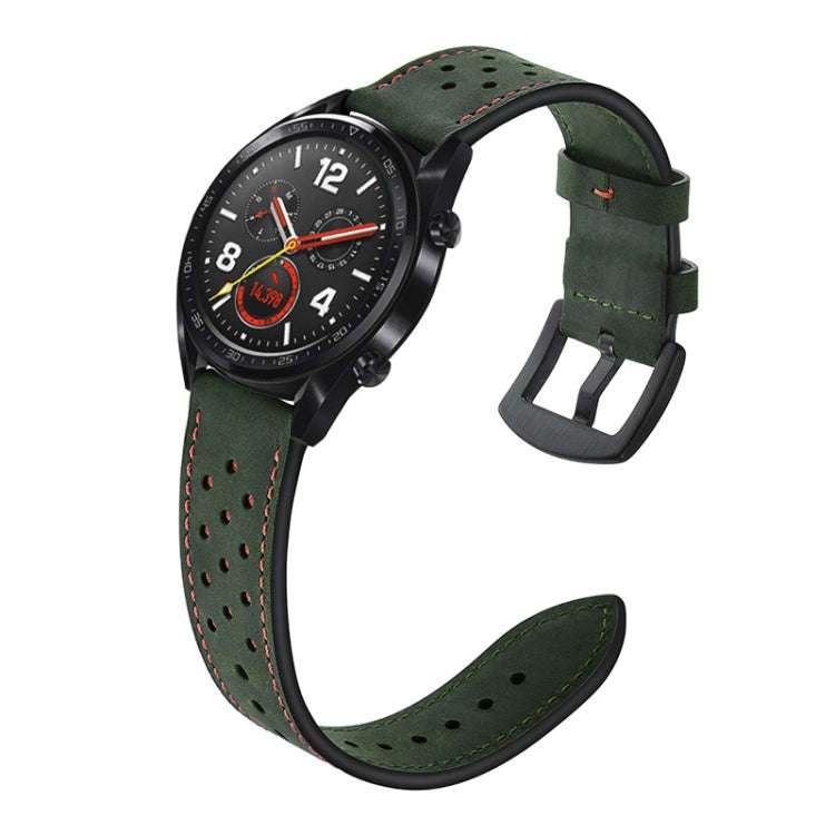 22mm For Huawei Watch GT2e / GT2 46mm Plum Blossom Hole Leather Watch Band(Green)