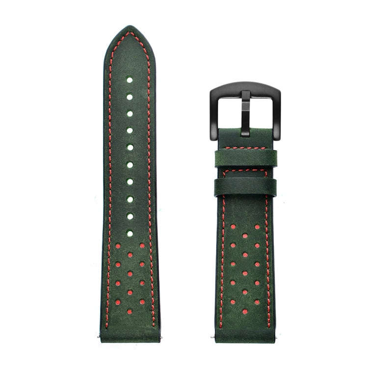 22mm For Huawei Watch GT2e / GT2 46mm Plum Blossom Hole Leather Watch Band(Green)