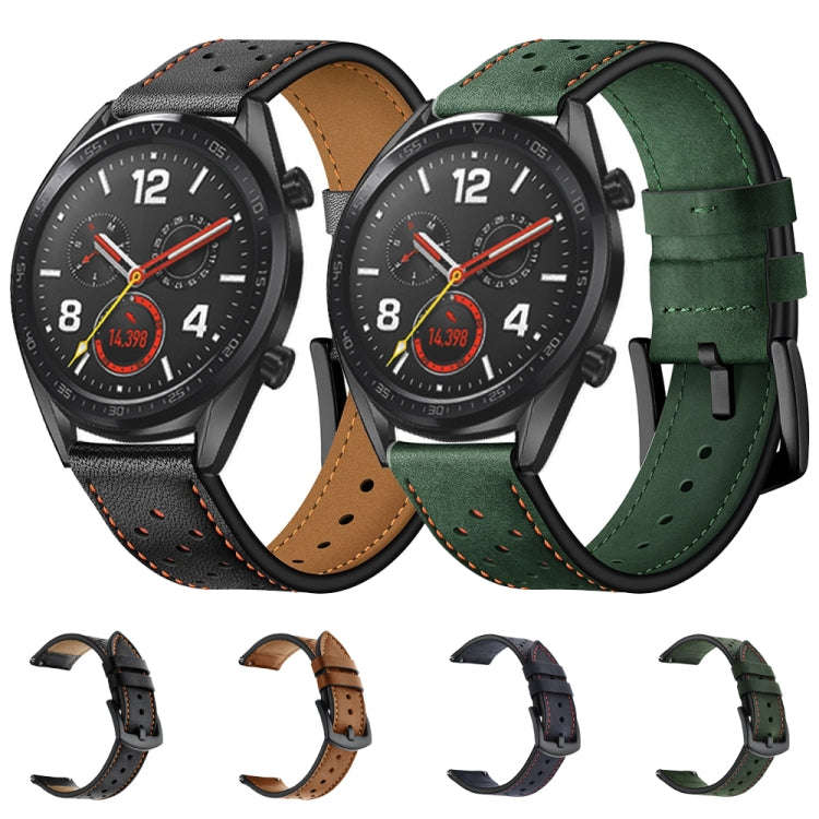 22mm For Huawei Watch GT2e / GT2 46mm Plum Blossom Hole Leather Watch Band(Green)