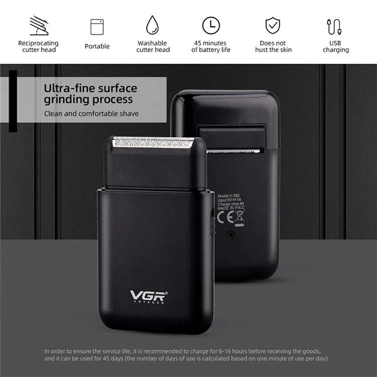 VGR V-390 5W USB Portable Reciprocating Electric Shaver (Black)