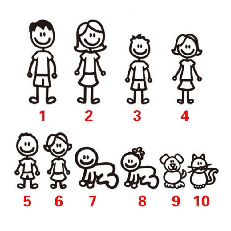 10 PCS Family Member Pattern Vinyl Decorative Auto Decal Cartoon Car Sticker (Black)