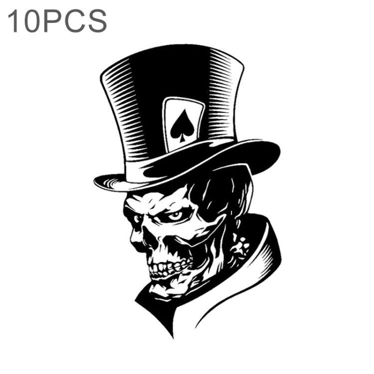 10 PCS Joker Skeleton Skull Playing Cards Poker Monster Hat Shape Vinyl Car Sticker, Size: 11.3x1...