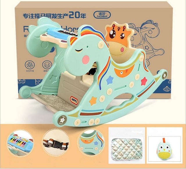 Cradle Baby Rocking Chair Music Baby Chair Chaise Rocking Horse Toy(Light Green)