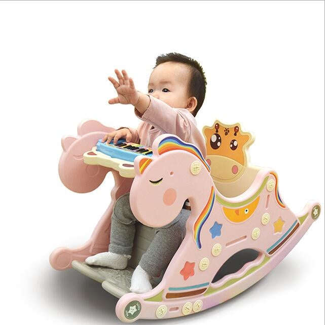 Cradle Baby Rocking Chair Music Baby Chair Chaise Rocking Horse Toy(Light Green)