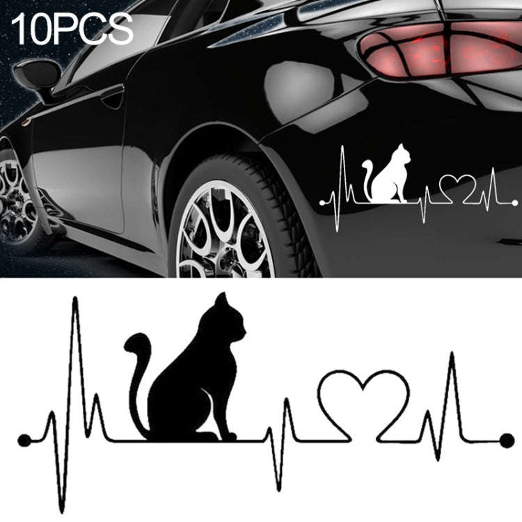 10 PCS Cat Heartbeat Lifeline Shape Vinyl Decal Creative Car Stickers Car Styling Truck Accessori...