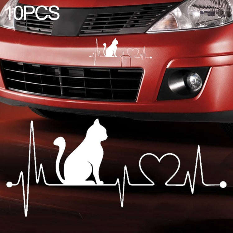 10 PCS Cat Heartbeat Lifeline Shape Vinyl Decal Creative Car Stickers Car Styling Truck Accessori...