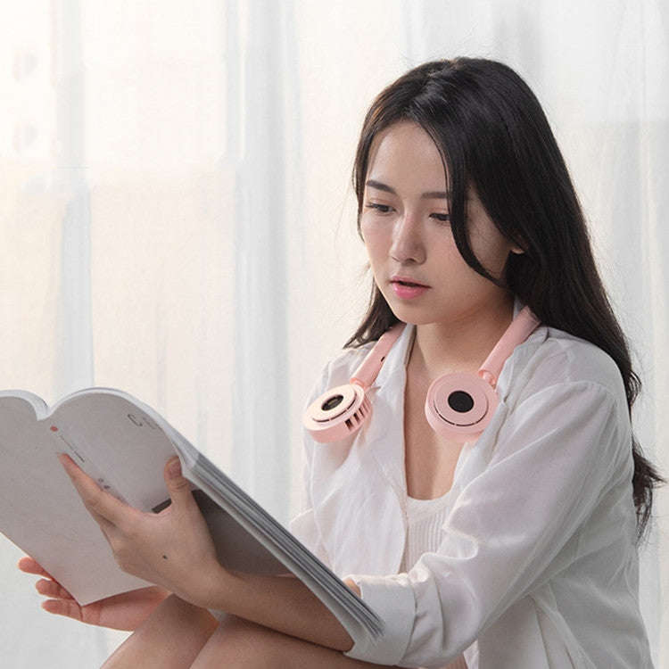 USB Charging Fan Portable Mini Hanging Neck Fan(Cherry Blossom Powder)