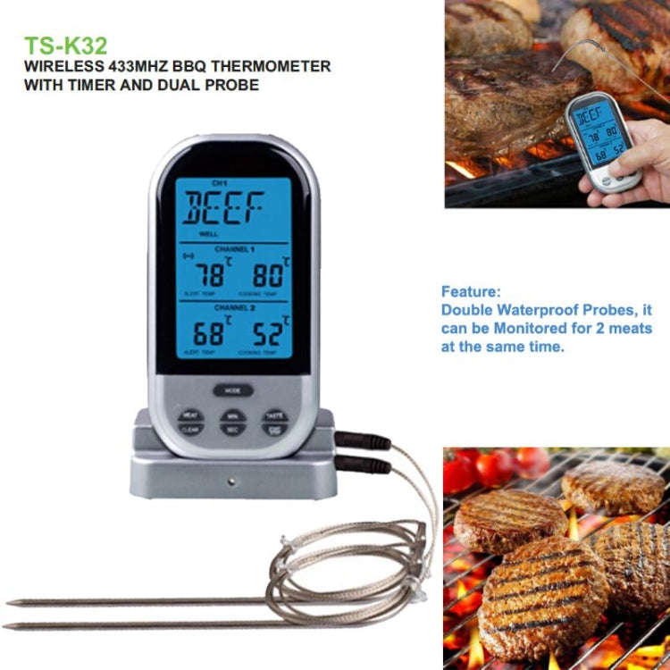 Double Probes Wireless Digital Kitchen Thermometer LCD Display Temperature Timer Alarm for Cookin...