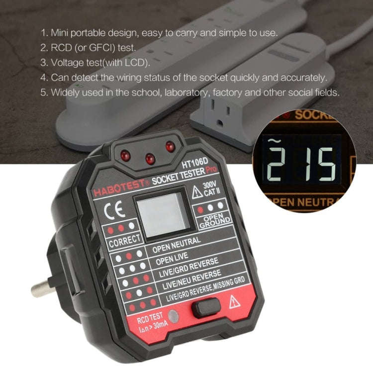 HT106 Socket Testers Voltage Test Detector Ground Line Neutral Line Live Line Leakage Electroscop...