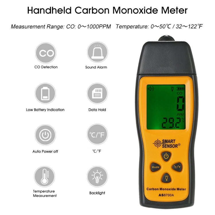 Smart Sensor AS8700A Handheld Carbon Monoxide Meter High Precision Digital CO Leak Detector Analy...