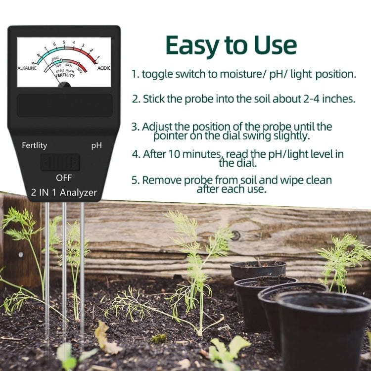 2 in 1 Soil PH Meter Fertility Tester Instrument Gardening Tools with 3 Probes