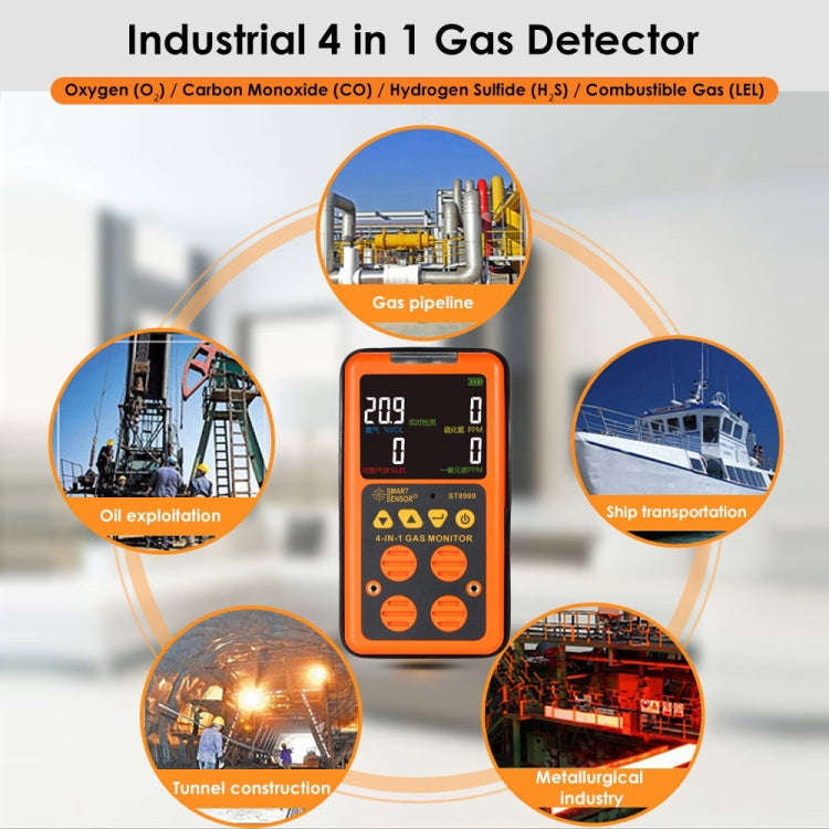 ST8900 4 in 1 Toxic Gas CO Carbon Monoxide Detector Hydrogen Sulfide H2S Oxygen Combustible Gas T...