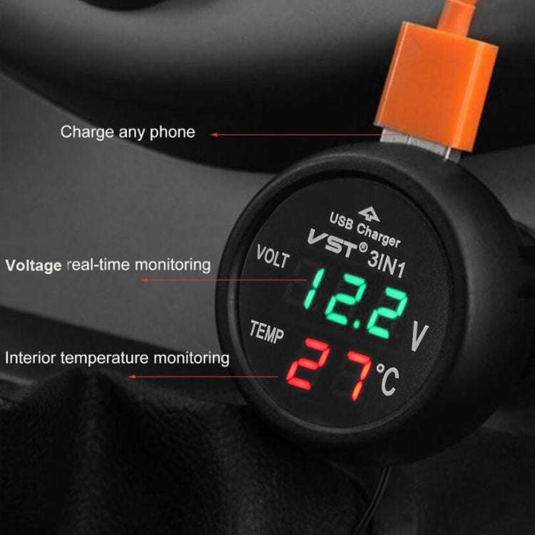 3 In 1 Car USB Charger Car Cigarette Lighter With Voltage Detection Display Multi-function Monito...