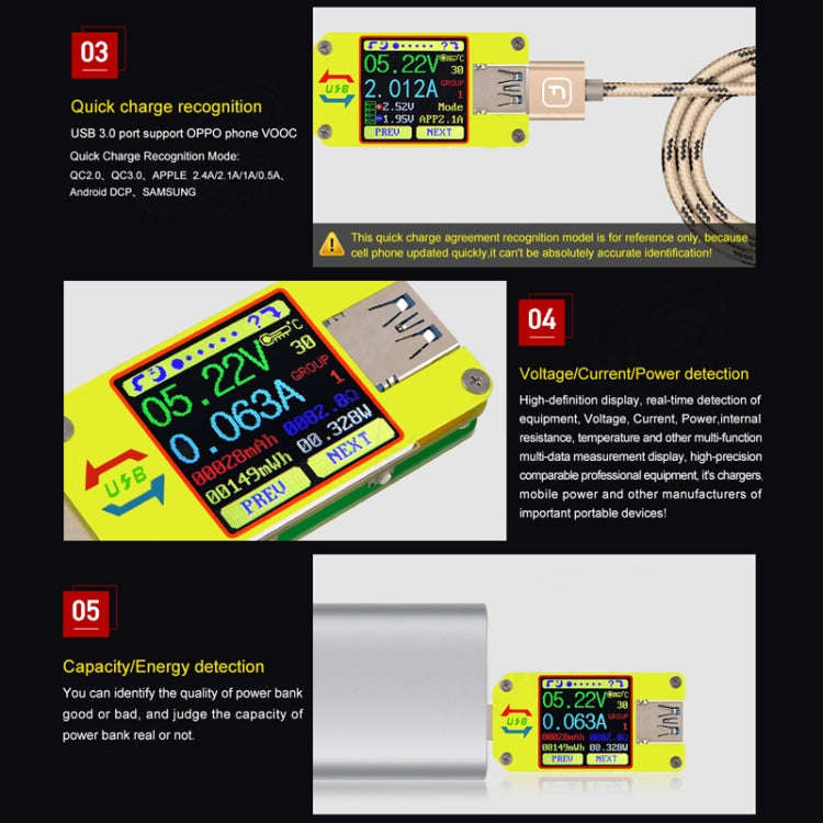 USB 3.0 Color Display Screen Tester Voltage-current Measurement Type-C Meter, Support Android APP...