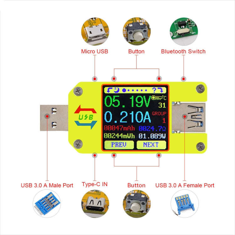 USB 3.0 Color Display Screen Tester Voltage-current Measurement Type-C Meter, Support Android APP...