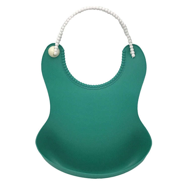 Baby Infant Toddler Waterproof Silicone Bib Infants Feeding Lunch Roll-up Apron(Dark Green)