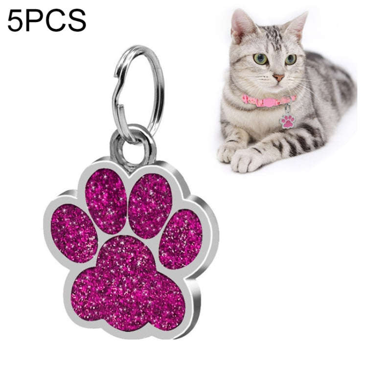 5 PCS Metal Pet Tag Zinc Alloy Identity Card Footprint Lettering Dog Tag(Purple)
