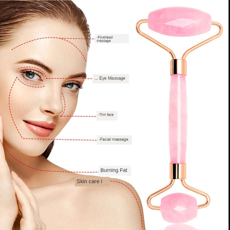 Double Head Massage Roller Natural Rose Crystal Quartz Jade Stone Anti Cellulite Wrinkle Facial B...