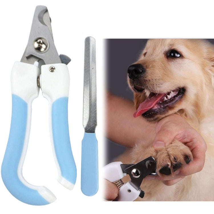 Two-piece Pet Toe Stainless Steel Cat and Dog Nail Clipper Filee, Size:L(Blue)