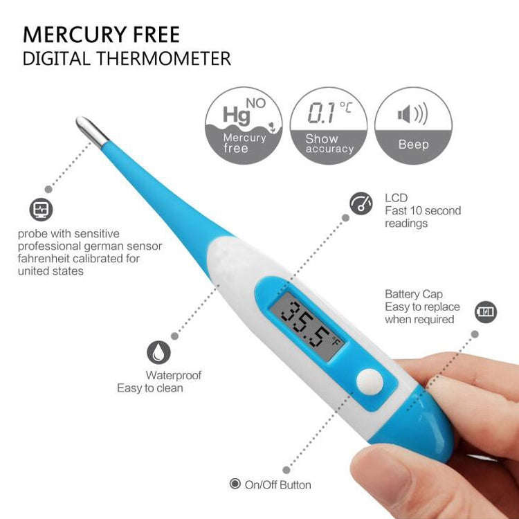 2 PCS LCD Electronic Digital Baby Thermometer Waterproof Soft Tip Medicine Home Thermometer, Rand...