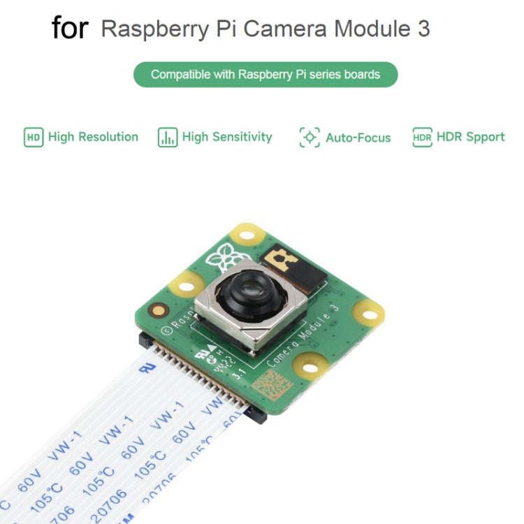Waveshare For Raspberry Pi Camera Module 3, High Resolution, Auto-Focus 12MP, IMX708, 75° FOV, 2...