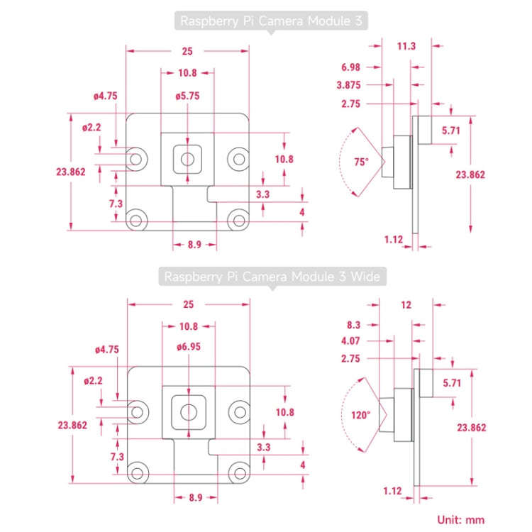 Waveshare For Raspberry Pi Camera Module 3, High Resolution, Auto-Focus 12MP, IMX708, 75° FOV, 2...