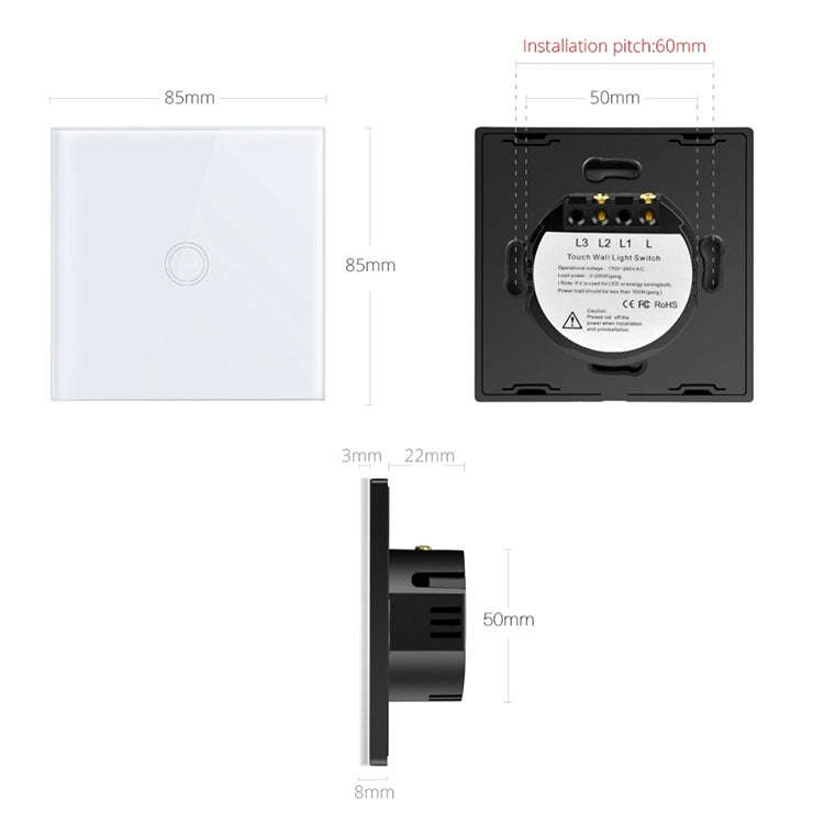 Recessed One-way Touch Switch Sensor Control  Lamp Switch(White)