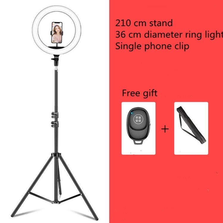 14 inch+Phone Clip Dimmable Color Temperature LED Ring Fill Light Live Broadcast Set With 2.1m Tr...
