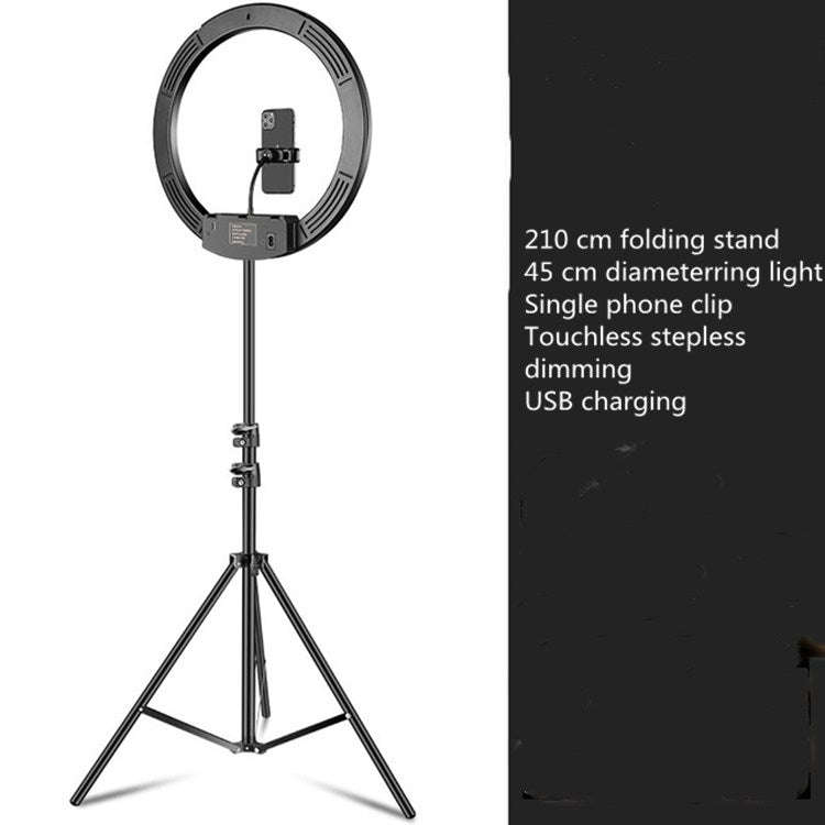 18 inch+ Phone Clip Dimmable Color Temperature LED Ring Fill Light Live Broadcast Set With 2.1m T...