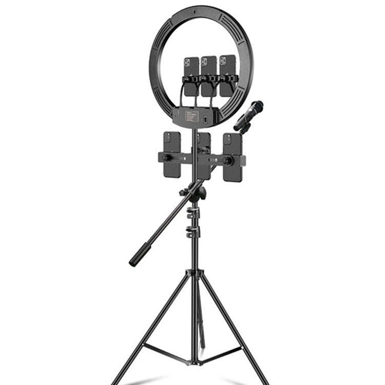 18 inch+6 Phone Clips+Microphone Pole Dimmable Color Temperature LED Ring Fill Light Live Broadca...