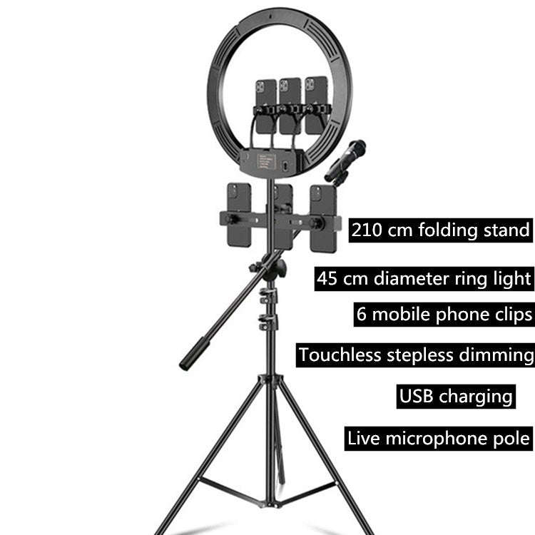 18 inch+6 Phone Clips+Microphone Pole Dimmable Color Temperature LED Ring Fill Light Live Broadca...