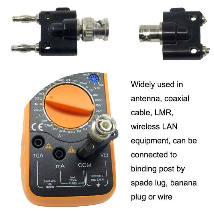 5pcs BNC Male to Dual 4mm Banana Female Plug Stackable Type Binding Male Connector(Black)