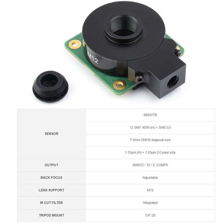 Waveshare For Raspberry Pi Camera M12 High Sensitivity Lens, 12.3MP IMX477R Sensor, 23945