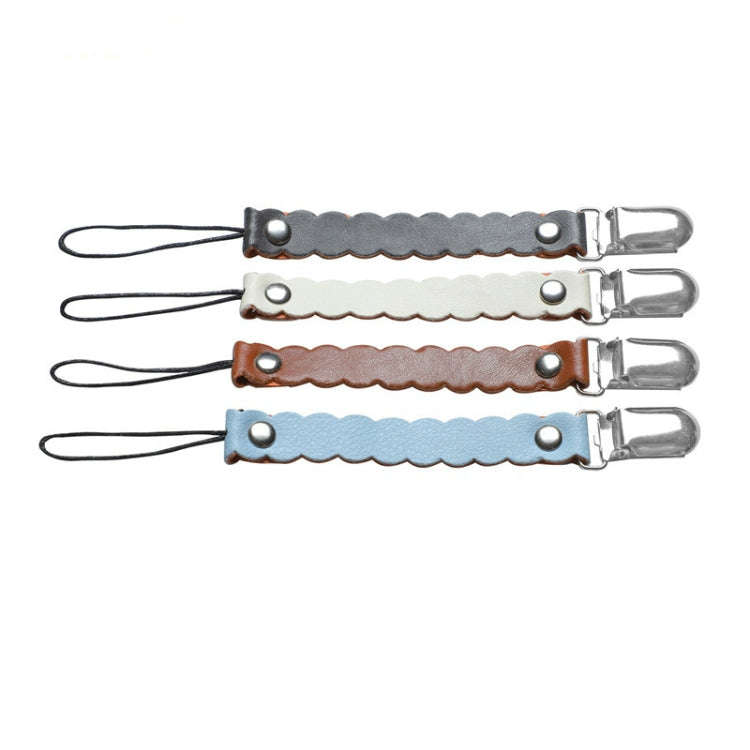 Wave Leather Baby Short Pacifier Clip Chain Metal Soother Nipple Holder Clasps(White)