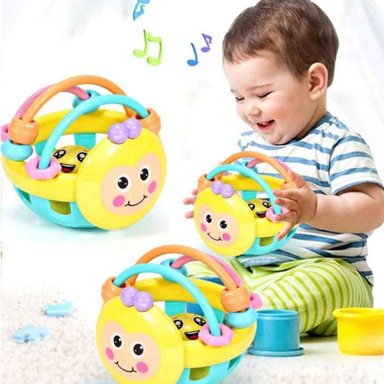 Soft Rubber Cartoon Bee Hand Knocking Rattle Dumbbell Early Educational Toy for Kid Hand Bell Bab...