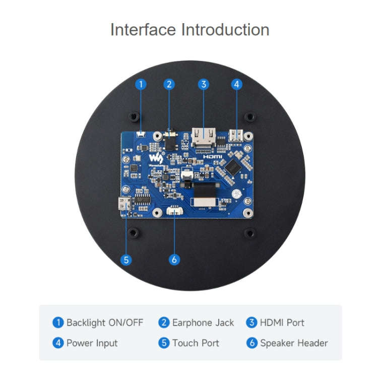 Waveshare 1080x1080 IPS Optically Bonded 5-Inch HDMI Circular 10-Point Touch Screen(24369)
