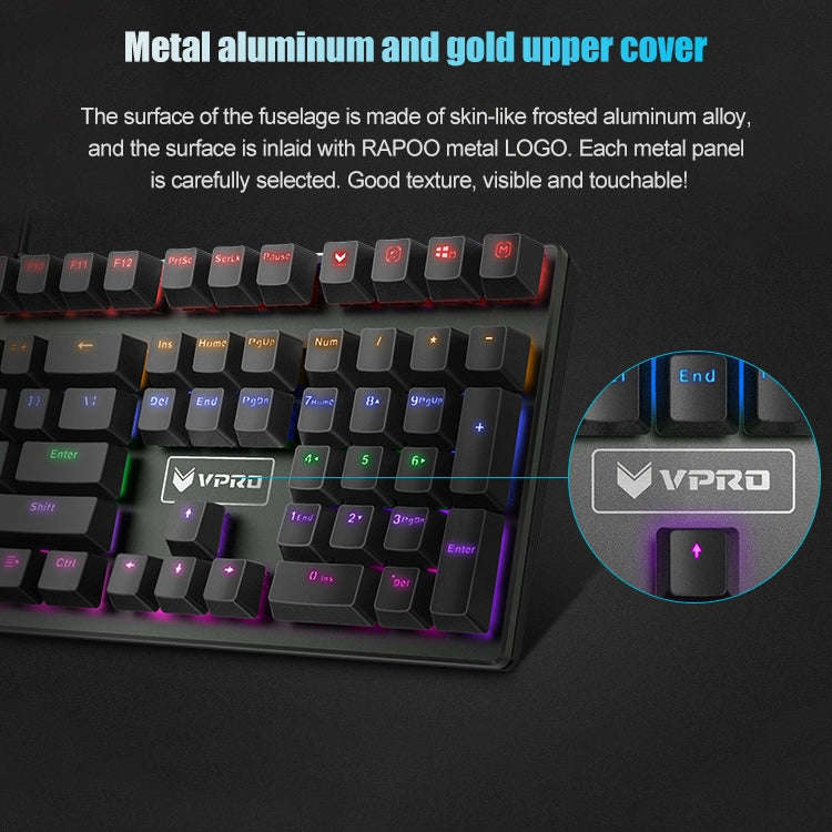 Rapoo V700S 104 Keys Mixed Color Backlight USB Wired Game Computer Without Punching Mechanical Ke...