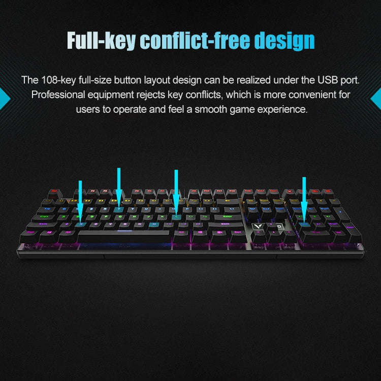 Rapoo V700S 104 Keys Mixed Color Backlight USB Wired Game Computer Without Punching Mechanical Ke...