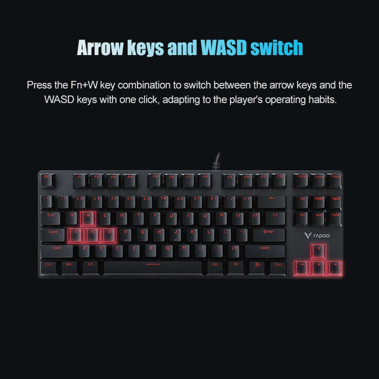 Rapoo V500 87-keys Alloy Edition Desktop Laptop Computer Game Esports Office Home Typing Metal Wi...