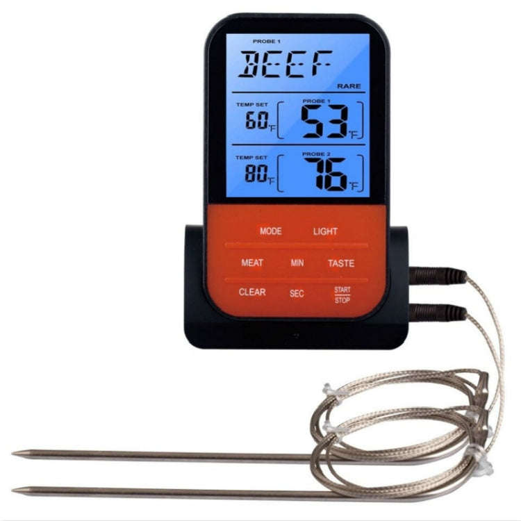 LCD Digital Food Thermometer with Dual Probe Sensors Timer(Black)