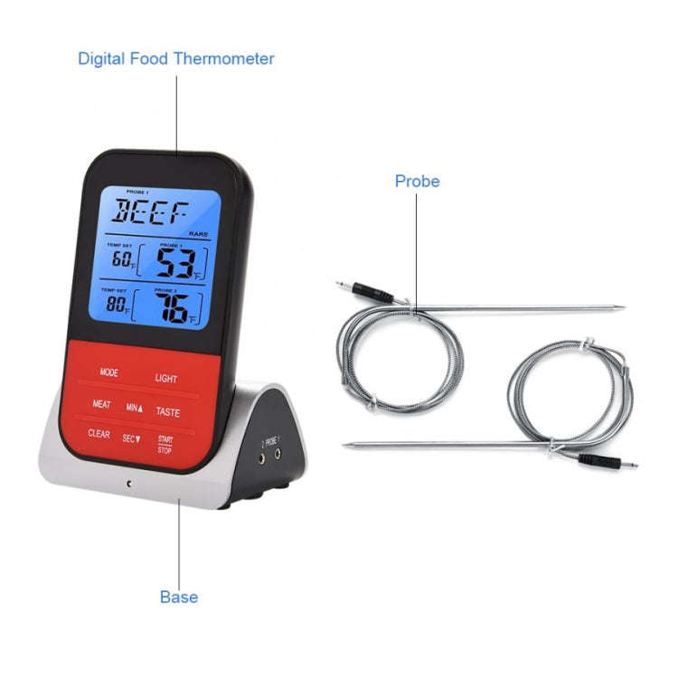 LCD Digital Food Thermometer with Dual Probe Sensors Timer(Black)