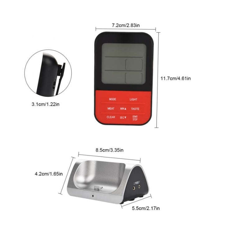 LCD Digital Food Thermometer with Dual Probe Sensors Timer(Black)