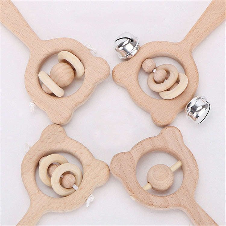 Baby Puzzle Early Education Hand Rattle Wooden Toy(Bear Single Bead)