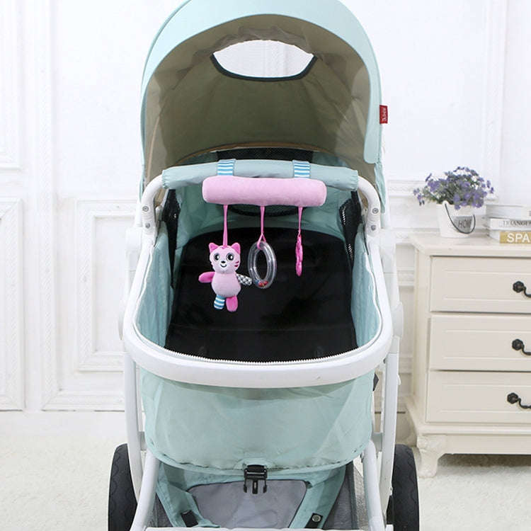 Baby Stroller Cartoon Animal Pendant Cradle Ornament Hanging Rattle(Pink kitten Bed)