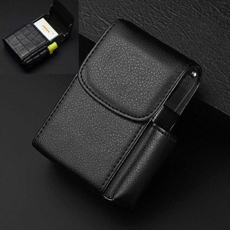 PU Leather Cigarette Case Lighter Case Business Card Case(Lychee Pattern Black)