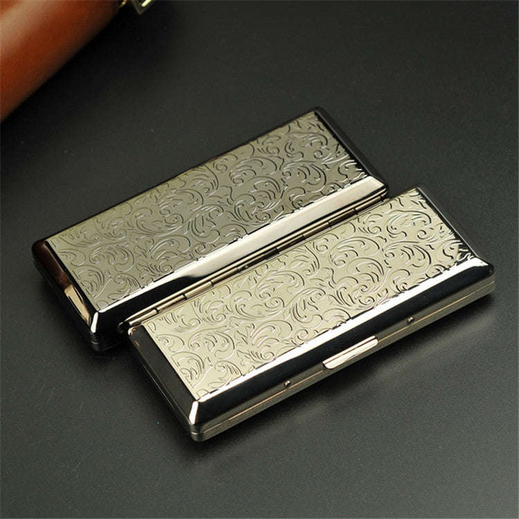 Fine Cigarette Case Double-sided 14 Sticks Portable Metal Extension Cigarette Case(Silver)