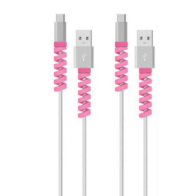 4pcs Spiral Style Silicone Data Cable Protective Cover Anti-wire Break Winder(Pink)