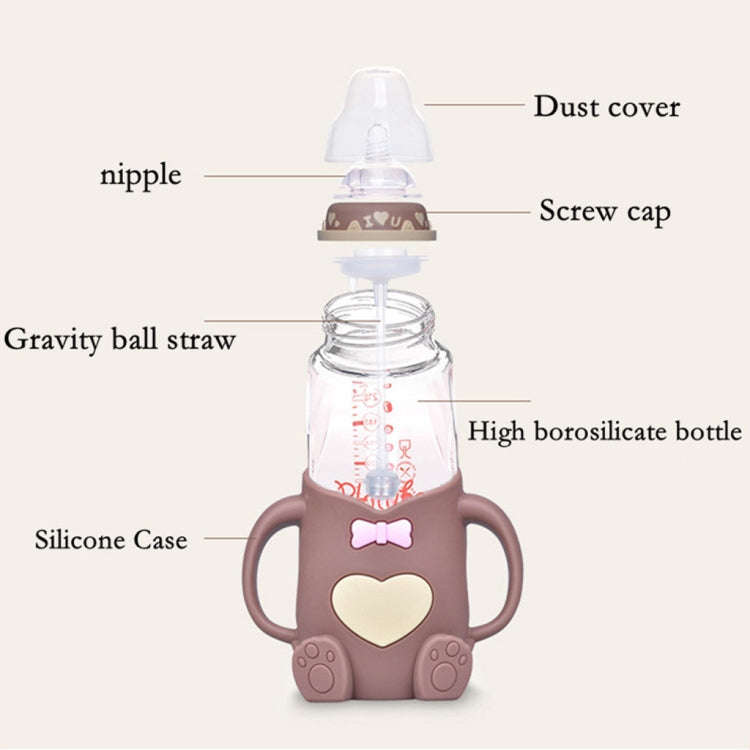 Baby Silicone Glass Bottles Drop-proof and Flatulence-proof Glass Baby Bottle(Style 1 Cyan-blue)