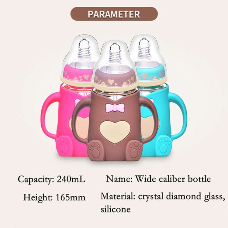 Baby Silicone Glass Bottles Drop-proof and Flatulence-proof Glass Baby Bottle(Style 2 Rose Red)